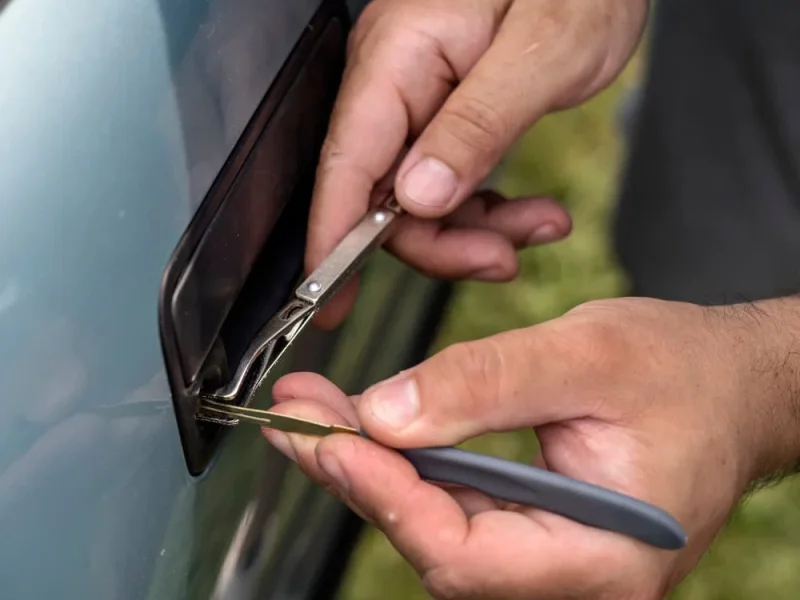 Male-Mechanic-Holding-Lockpicker-To-Open-Car-Door-close-up